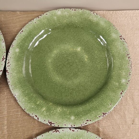 Pier 1 Carmelo Green Crackle Melamine Dinner Plate 11" Set of 4 - Picture 3 of 7